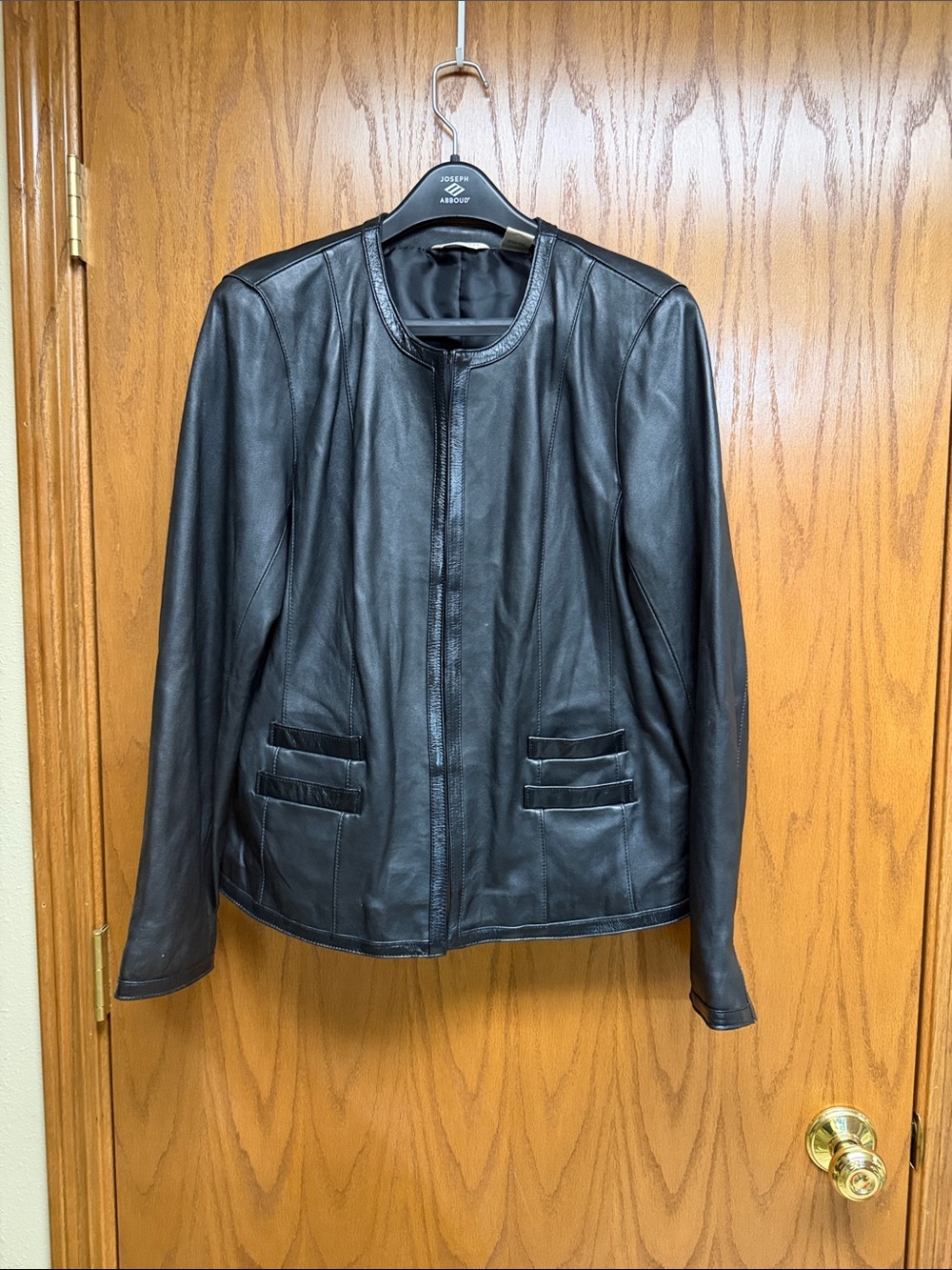 Laura Ashley Black Collarless Leather Jacket